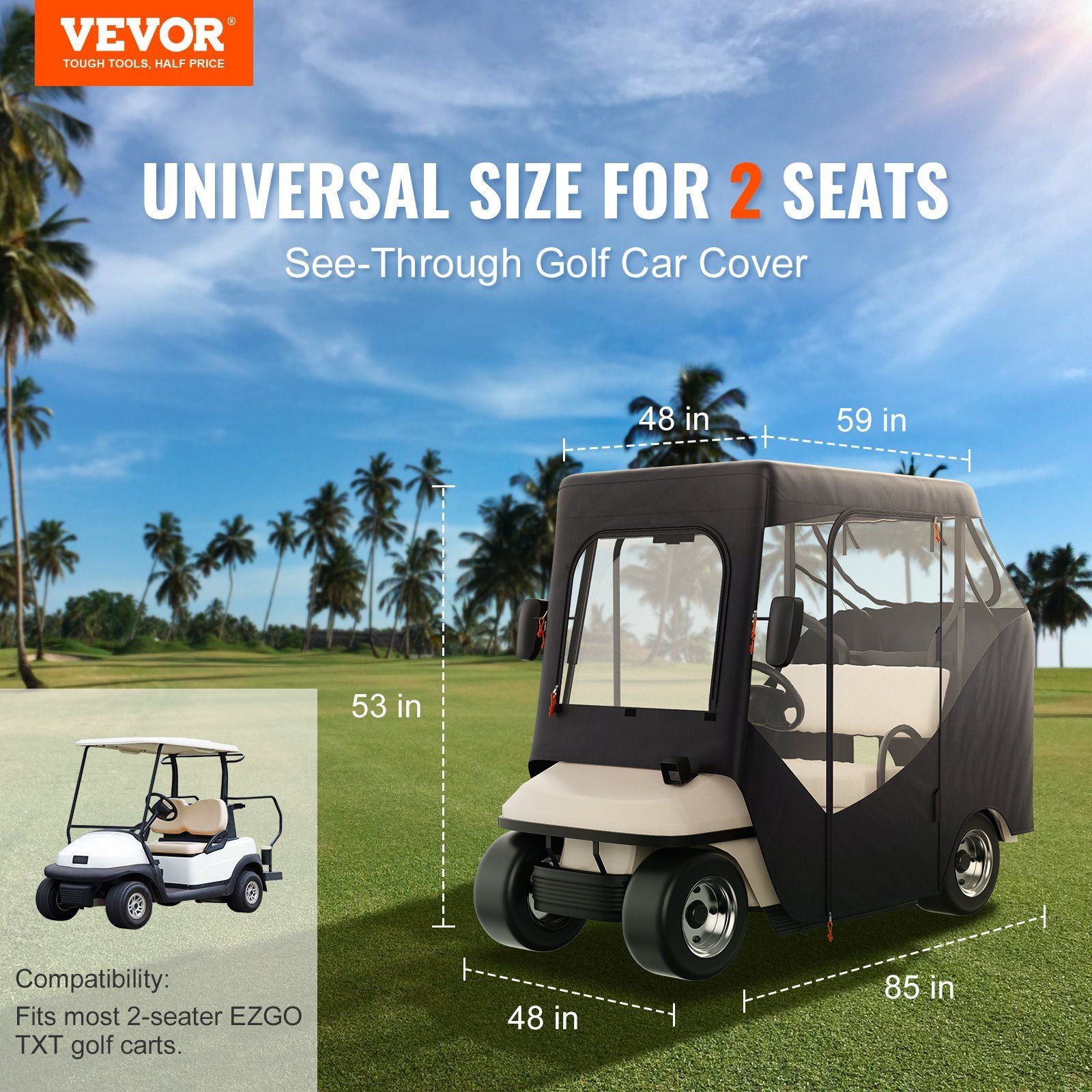 VEVOR Golf Cart Enclosure, 600D Polyester Driving Enclosure with 4-Sided Transparent Windows, 2 Passenger Club Car Covers Universal Fits for Most Brand Carts, Sunproof and Dustproof Outdoor Cart Cover - JM Variety Store